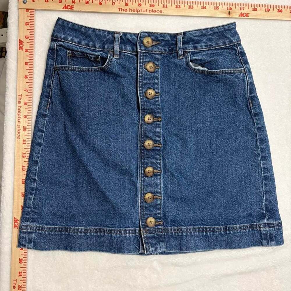 LOFT Outlet Blue Denim Button Front Skirt